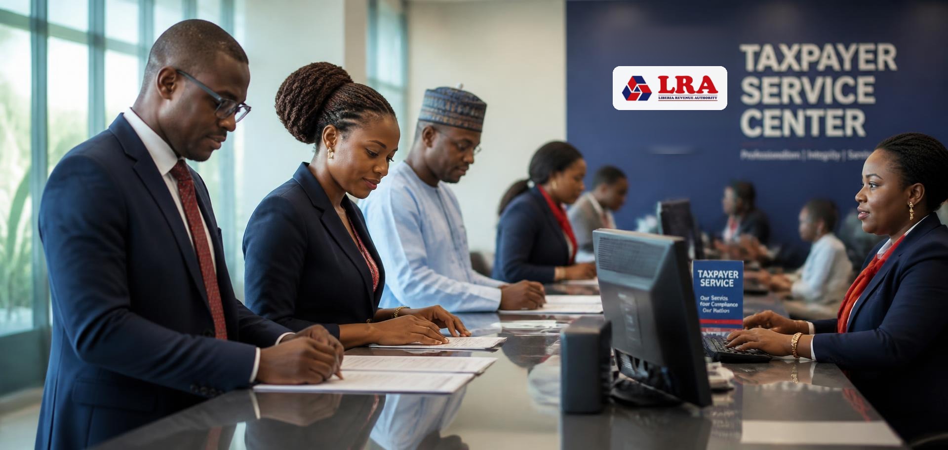 Applicants being served at a revenue authority service counter